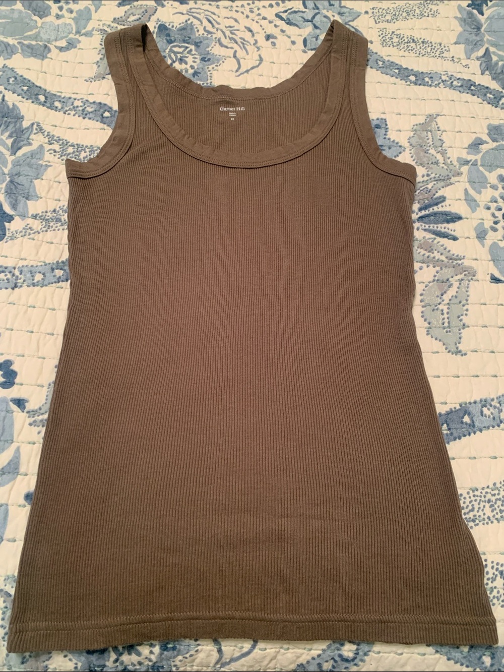 Garnet Hill Olive Ribbed Scoop-Neck Tank